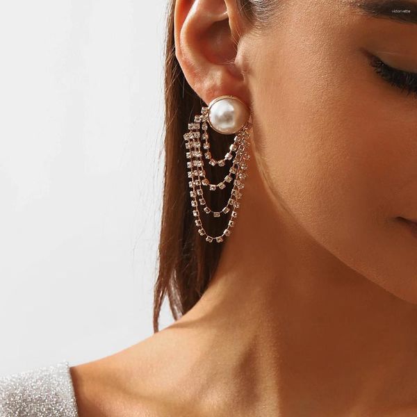 Boucles d'oreilles tempérament strass gland griffe chaîne perle pour femmes déclaration fête bijoux accessoires