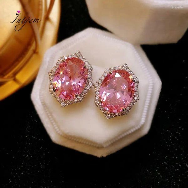 Boucles d'oreilles Simulation de tempérament rose tourmaline brillant diamant zircon coloré pour femmes