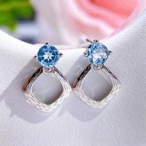 Boucles d'oreilles Test de vente de bijoux pour femmes, avec pierre précieuse topaze bleu ciel naturelle, 5 à 7mm, à la mode, Vintage