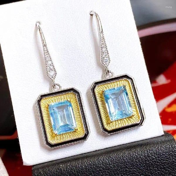 Pendientes de prueba Venta de oro blanco S925 Gota de plata con piedra de topacio azul natural de Suiza 6 8 mm para mujer Dama Regalo Citas