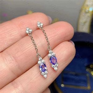 Boucles d'oreilles à tige en Tanzanite naturelle incrustée d'argent 925, pierres précieuses simples et élégantes, taille 4 à 5mm