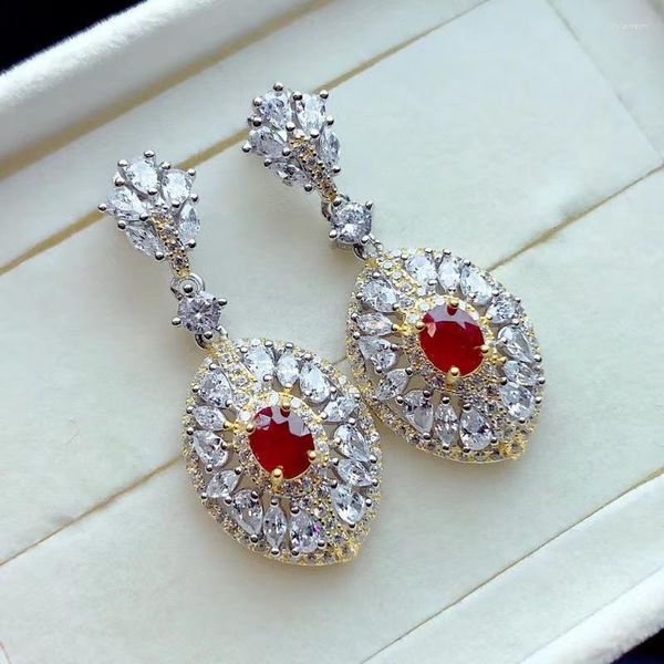 Boucles d'oreilles Stud Le cadeau de fiançailles Ruby Oreille Natural et Real 925 STERLING Silver Rubby Fashion Ring
