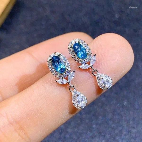 Boucles d'oreilles à clous pour femme, le produit est exquis, léger et luxueux, plein de diamants, Imitation topaze bleu mer