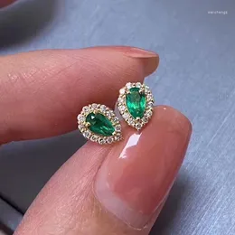 Stud Earrings The Product Is Plated With 18K Gold Color Water Drop Shape Imitation Emerald Tourmaline Temperament Female