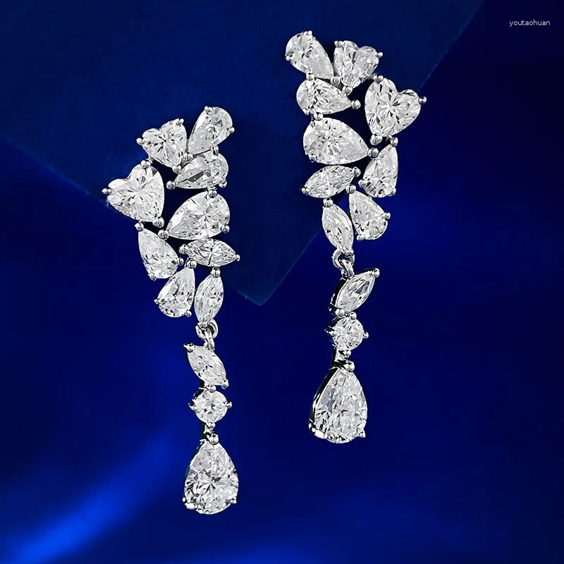Stud Earrings The S925 Silver Luxury Set With Diamond Pear Shaped One Carat Water Drop Zircon Flower For Women