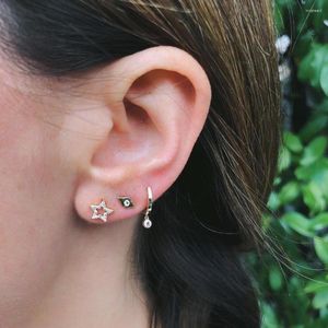 Boucles d'oreilles à tige La deuxième étoile de boucle d'oreille pour cadeau de fille de Noël en argent sterling 925 Petit mini creux Micro Pave Cz