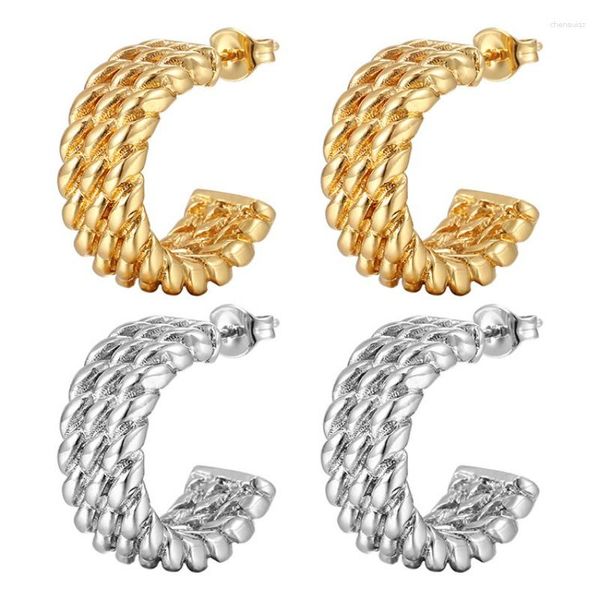 Boucles d'oreilles à tige en or épais pour femme, découpe unique, corde torsadée plaquée véritable 18 carats, grande ouverture
