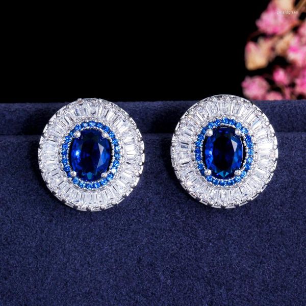 Boucles d'oreilles à tige ThreeGraces 4 Options de couleur de luxe bleu zircone cubique grande forme ronde pour les femmes mode bijoux de fête quotidienne ER259