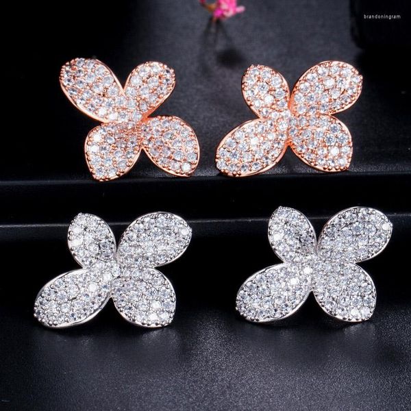 Boucles d'oreilles à tige ThreeGraces élégant brillant zircon cubique cristal couleur or Rose grand pour les femmes mode fête bijoux E1453