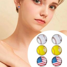 Boucles d'oreilles à tige avec bordure en verre, drapeau américain, sport, Baseball, Softball, volley-ball, paquet de cerceaux pour femmes