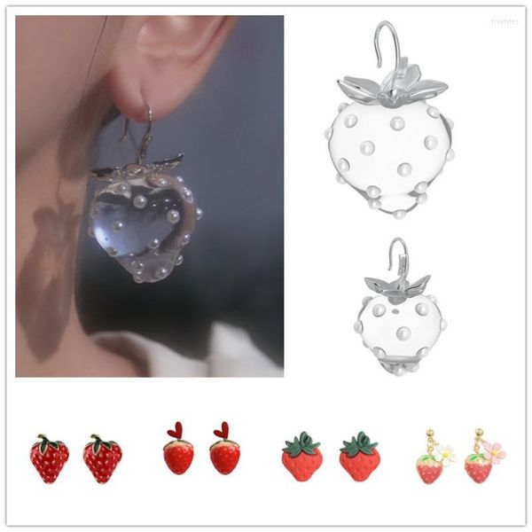 Boucles d'oreilles Timlee E131 originalité mignon rouge fraise alliage goujons tempérament bijoux en gros