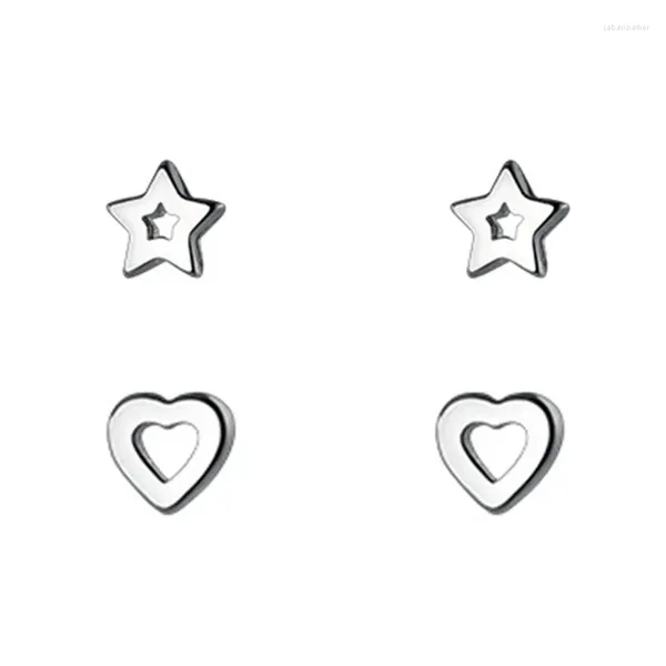 Pendientes de tuerca pequeños de plata de ley 925, diseño minimalista de corazón hueco, estrella, triángulo geométrico, regalos delicados para mujeres y niñas