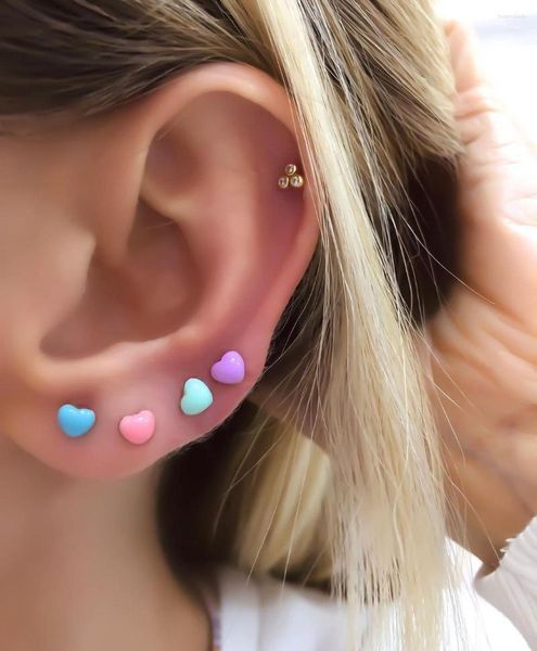 Boucles d'oreilles en forme de petit cœur, en émail Pastel coloré, bijoux délicats pour filles et femmes