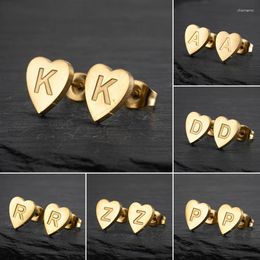 Pendientes de tuerca con forma de corazón pequeño para mujer, letra inicial de A-Z de acero inoxidable, 26 pendientes personalizados con nombre del alfabeto, regalos de joyería para novia