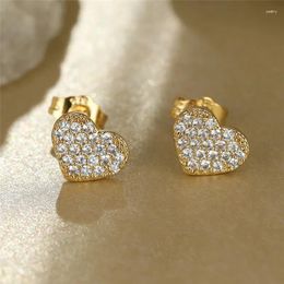 Boucles d'oreilles petit cœur d'amour pour femmes, couleur or argent, petite boucle d'oreille en pierre de Zircon complète, clous d'oreille de mariage, bijoux de fête quotidienne