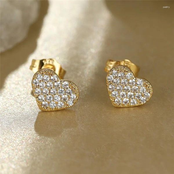 Pendientes de tuerca con forma de corazón de amor pequeño para mujer, Color dorado y plateado, aretes pequeños repleto de piedra de circón, pendientes de boda, joyería para fiesta diaria