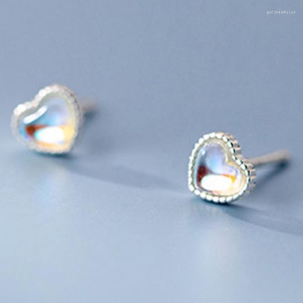 Pendientes de tachuelas Tiny Opal Heart Real 925 Silver Charm Tads Bridal Ear Studs Women Joyería de boda