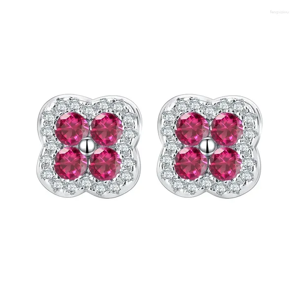 Boucles d'oreilles TKJ 925 Sterling Silver Sapphire Emerald Ruby Flower For Women Saint Valentin's Day Gift Party Bijoux