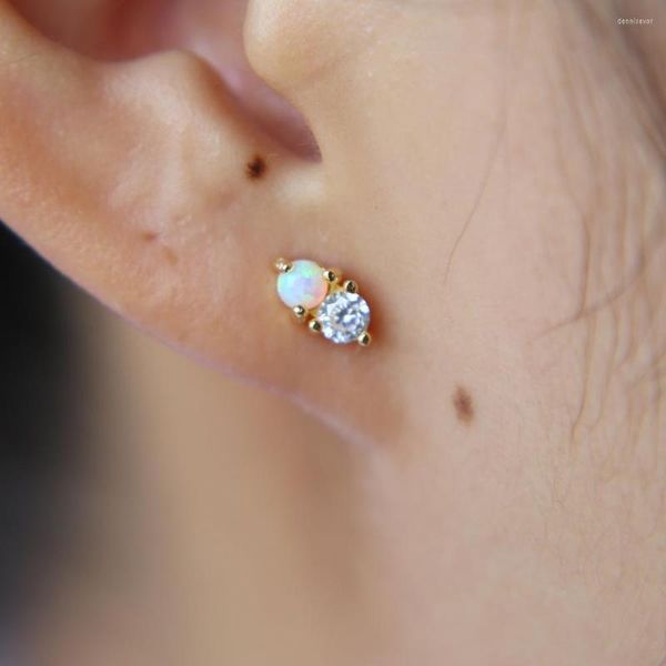 Boucles d'oreilles à tige TOP Qualité Mode Design délicat Deux pierres de feu Sparking Opal Cz PRONG Setting 925 Sterling Silver Women Girl Earring
