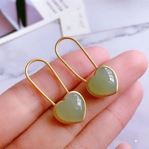 Boucles d'oreilles Stud Top Quality Silver 925 Hooks for Lady Ear Accessories Fashion Jade Heart Drop Women Jewelry
