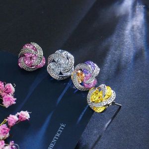 Boucles d'oreilles de goujon de qualité supérieure style spirale jaune rose violet tricolor cz avec strass de boucle d'oreille fantaisie pour femmes bijoux de mode