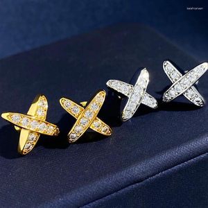 Boucles d'oreilles de qualité supérieure, symbole X, Style croix, Zircon, couleur argent et or, délicatesse pour femmes, bijoux de marque à la mode