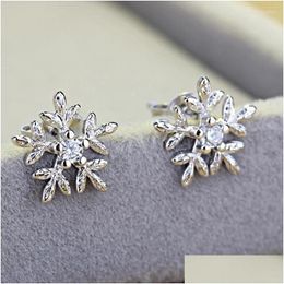 Boucles d'oreilles Top Simple Mode Flocon De Neige Mignon Avec Pierre Petit Sier Couleur Partie Boucle D'oreille Bijoux Pour Femme Cadeaux Drop Livraison Otmo2