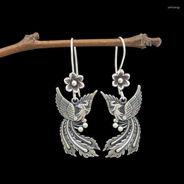 Pendientes TR2023 Pequeña Flor Fénix Estilo Nacional Retro Pavo Real Volando Sudeste Elegante Dominante