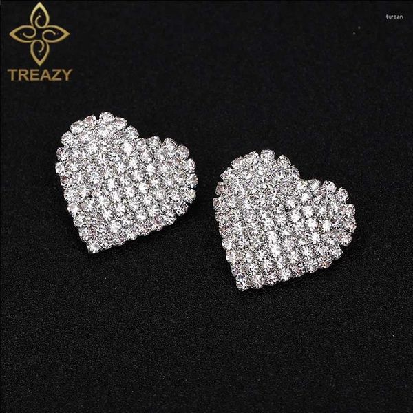 Boucles d'oreilles étalon Traizy Elegant Big Full Full Slectone Heart Fashion Silver Color Crystal Stat Statement Women Jewelry