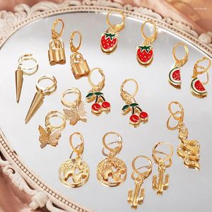 Boucles d'oreilles Stud Trend Gold Color Set Snake Butterfly Strawberry Strawberry Natermelon Fruits Drop For Women Metal Jewelry 2024