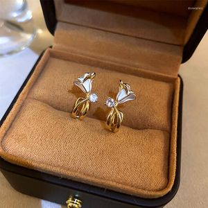 Stud -oorbellen trendy 14k echte goud vergulde emailbloemen voor vrouwen meisje Koreaanse mode sieraden S925 zilveren naald zirkon