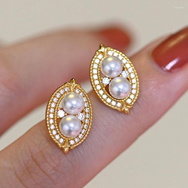 Boucles d'oreilles à la mode 14K plaqué or véritable plante perle d'arachide pour les femmes de haute qualité bijoux de luxe brillant Zircon accessoires cadeau