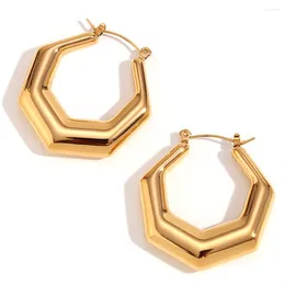 Stud Oorbellen Trendy 18K Verguld Roestvrij Staal Geometrisch Zeshoekig Glanzend Metaal Premium Vintage Styling Dames Sieraden Cadeau