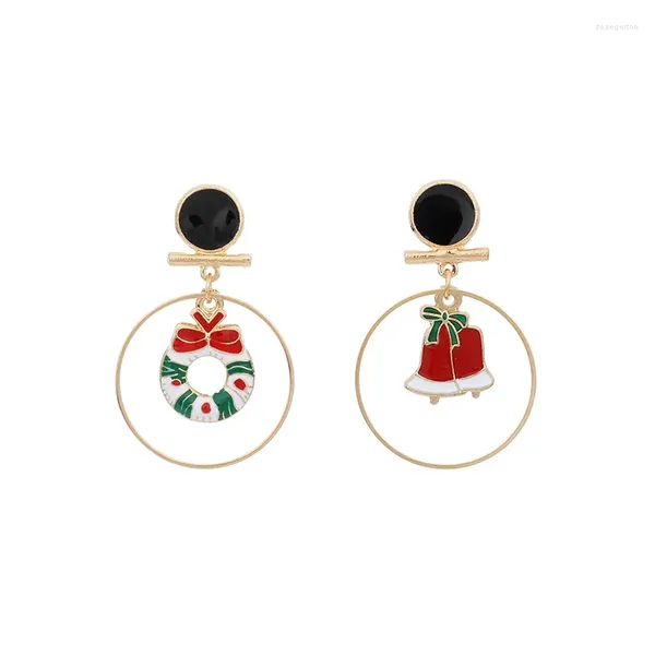 Boucles d'oreilles tendance en alliage, grand cercle, suspension centrale asymétrique, accessoires mignons de noël, vert pour femmes et filles, bijoux à la mode