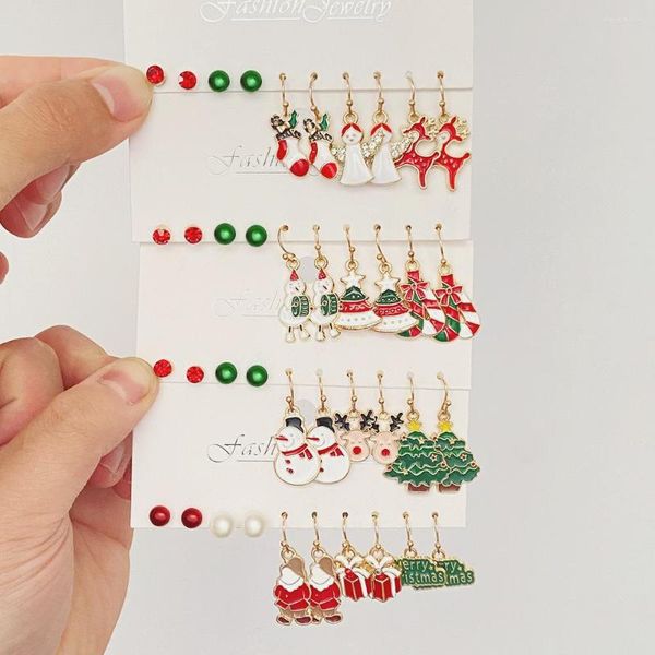 Pendientes de tuerca, conjunto de pendientes de árbol de Navidad a la moda, calcetines de muñeco de nieve de alce de invierno para mujer, regalo de joyería de bola de moda