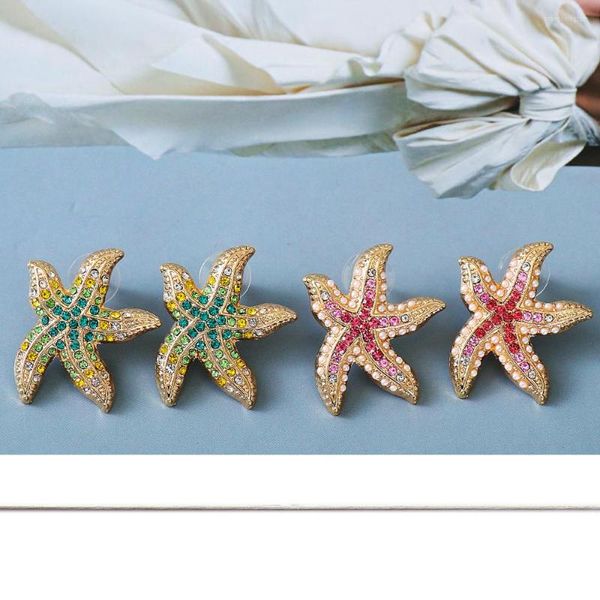 Boucles d'oreilles à la mode étoile de mer colorée pendante mignonne personnalité strass pour les adolescents bijoux de luxe cadeaux de fête d'été 2023