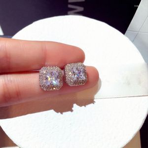 Stud Oorbellen Trendy CZ Vierkante Vorm Briljante Bruids Engagement Bruiloft Sieraden Elegante Vrouwelijke Dangle Earring Gift