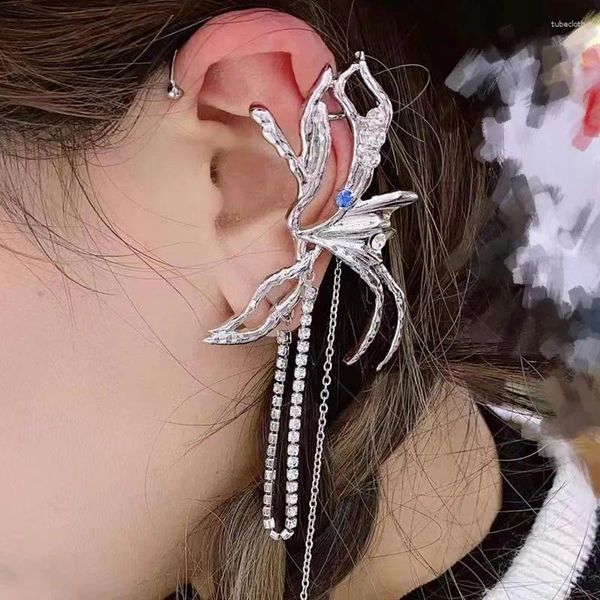 Pendientes de tuerca a la moda, mariposa de elfo, borla de diamantes de imitación para mujer, encanto romántico, estética, orejas de hada, accesorios exquisitos para colgar