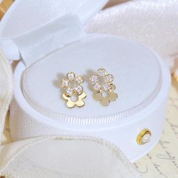 Pendientes de tuerca finos de moda chapados en oro Real de 14K pequeñas flores lindas para mujeres joyería de niña circón S925 regalo de aguja de plata