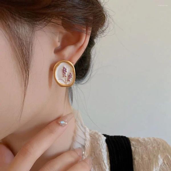 Boucles d'oreilles tendance pour filles, bijoux d'oreille, forme ovale, goutte d'huile, femmes coréennes, fleur pendante