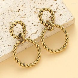 Boucles d'oreilles à clous pour femmes, cerceau torsadé géométrique tendance, cercle rond en acier inoxydable, bijoux de fête Vintage