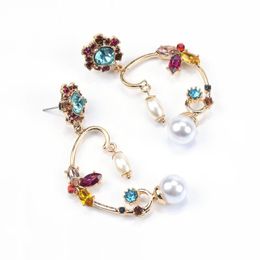 Boucles d'oreilles tendance en or coloré, Style fleur, cristal strass, perles en verre, bijoux à la mode