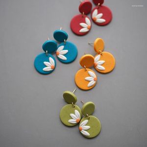 Boucles d'oreilles à clous, motif floral fait à la main, Vintage, couleur unie foncée, petite taille, ensembles en argile polymère pour fête quotidienne