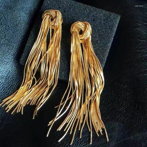 Stud -oorbellen trendy knoop touw oorrel lange slangenketen kwastje ontwerp 18k goud verguld op koperen cadeau voor vrouwen feest bruiloft sieraden