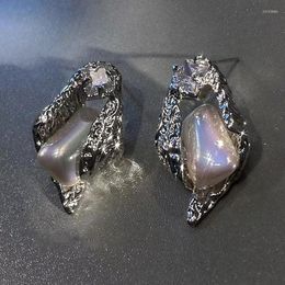 Stud -oorbellen trendy lava metaal symfonie parel voor vrouwen glanzende zirkoon statement oorring boucle oreille fijne sieraden geschenken