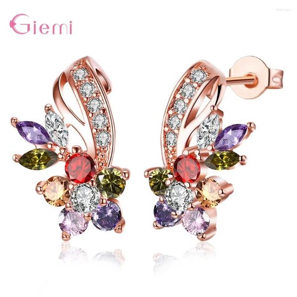Boucles d'oreilles tendance luxe cristal fleur pour femmes mode élégant couleur or Rose Zircon cadeau