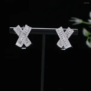 Stud Oorbellen Trendy Luxe Vierkante Dubbele Splicing 8 Woorden Voor Vrouwen Bruiloft Kubieke Zirkoon Kristal Afrikaanse Dubai E1114