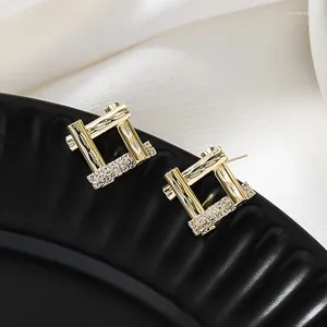 Pendientes de sementales Marco de cristal de metal moderno para mujeres Joyas pequeñas Geometría de color dorado Accesorios cuadrados