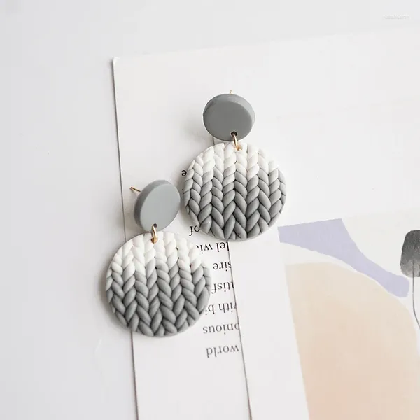 Stud Earrings Trendy Multi Gradient Colors Round Shape Handmade Braided Knitting Pattern Big Polymer Clay Earring Sets Women Jewelry