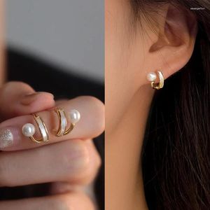 Boucles d'oreilles tendance en perle pour femmes, émail blanc, huile, couleur dorée, métal, Arc géométrique, bijoux de déclaration